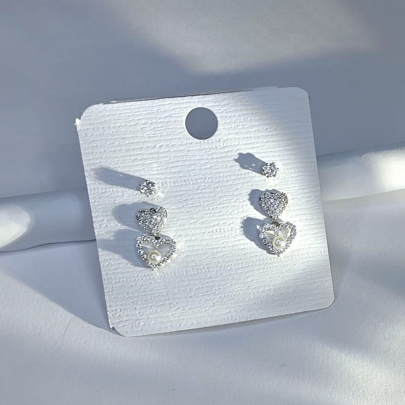 Heart & Pearl Stud Earring (Set of 3 pairs)
