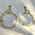Textured Golden Beaded Hoop Earrings – Pastel Green, Pink & White Beads (1 pair)