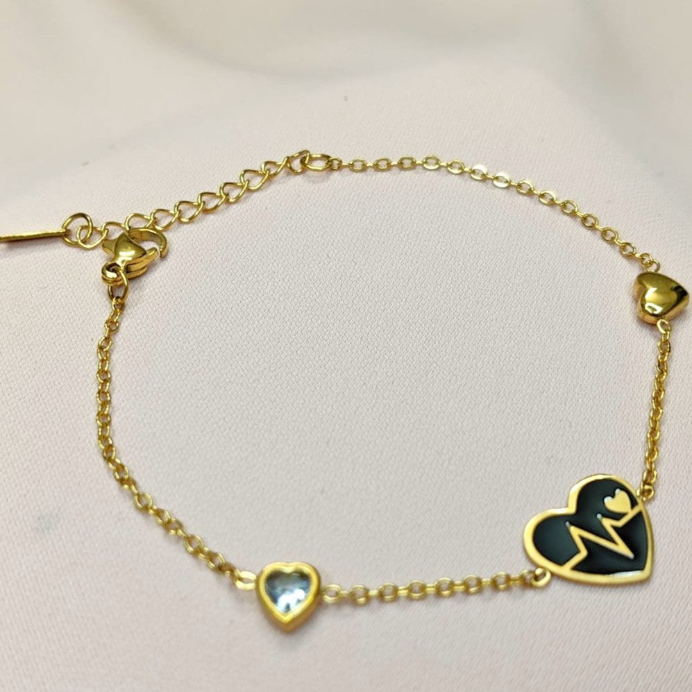 The Pulse Heartbeat Bracelet: Black Heart Charm