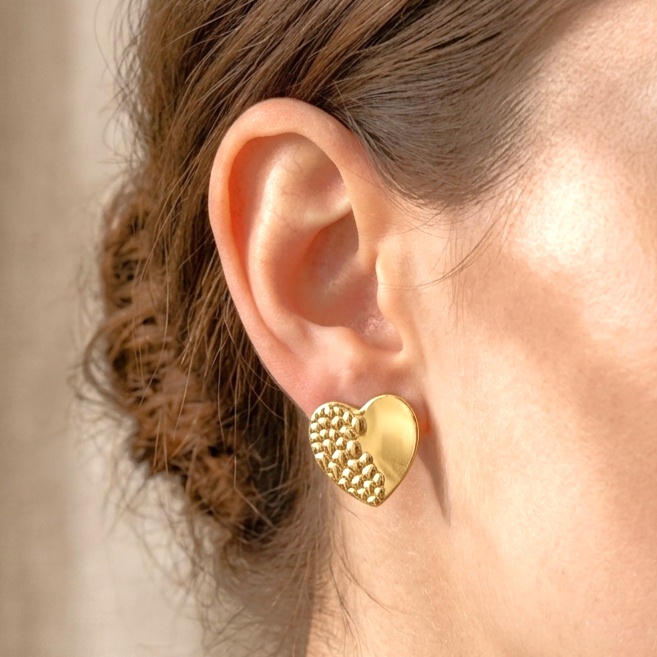 Hammered Golden Heart Statement Earrings (1 Pair)