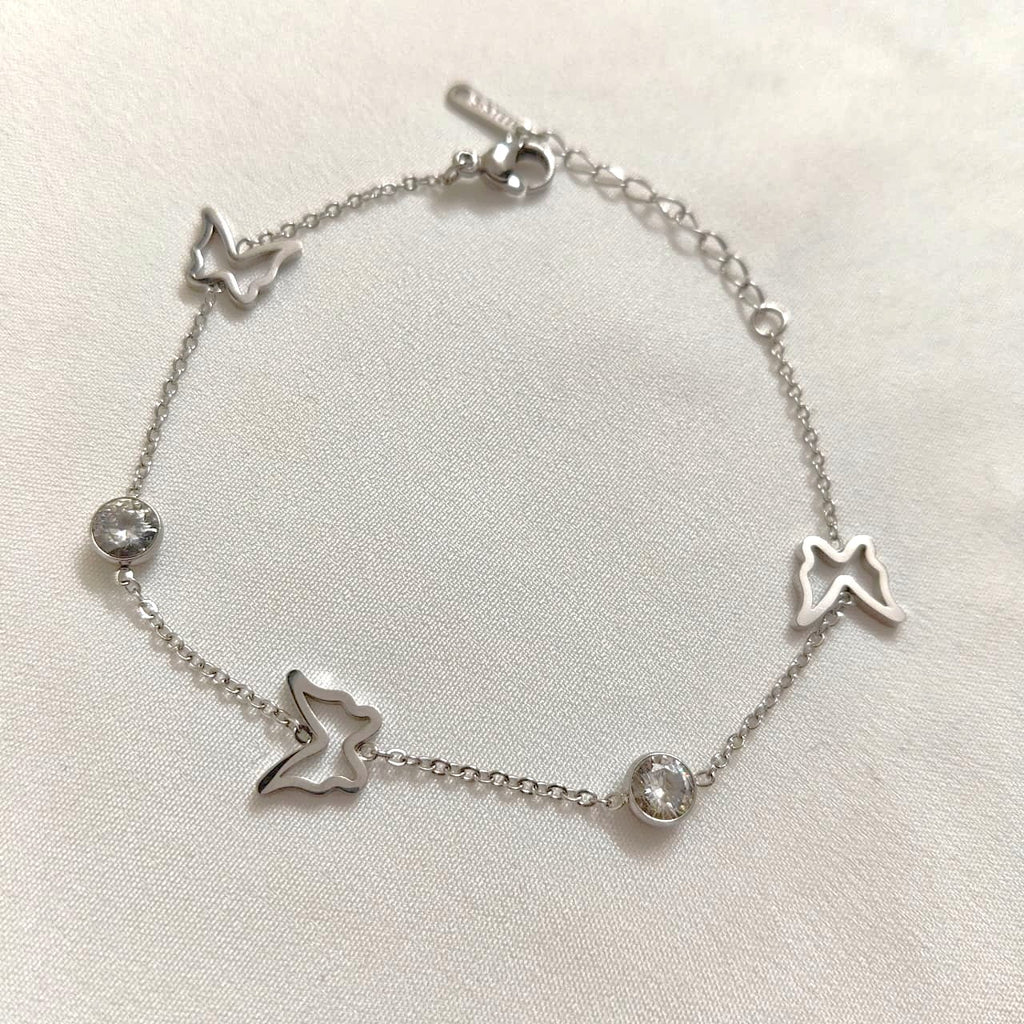 The Butterfly Glow Bracelet: Silver Butterfly & Crystal Charm