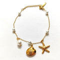 The Ocean Shore Bracelet: Gold Starfish, Seashell & Pearl Charm Bracelet