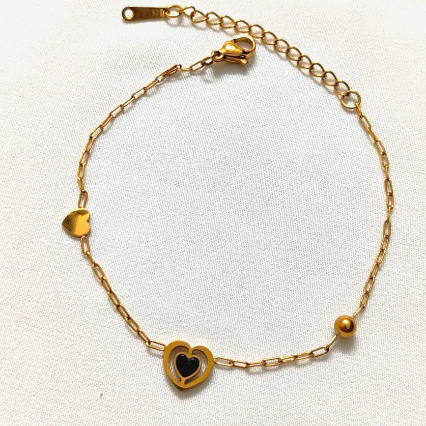 The Midnight Minimalistic Heart Bracelet: Gold Black Heart Charm