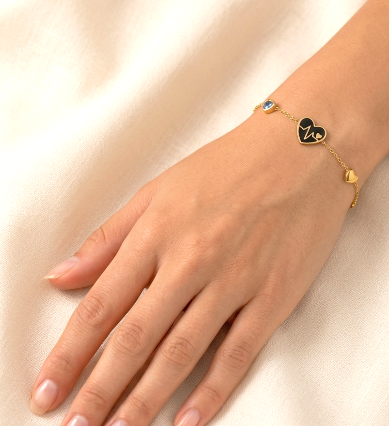 The Pulse Heartbeat Bracelet: Black Heart Charm